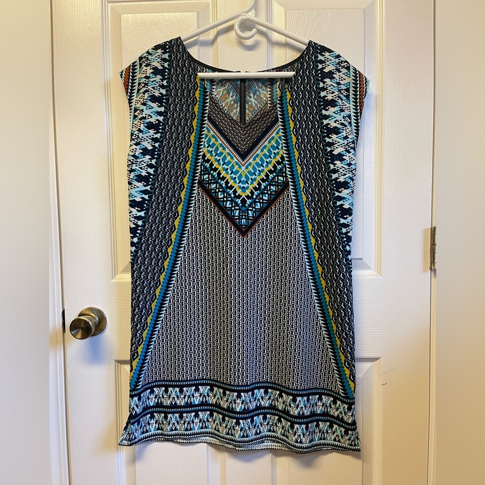 Geometric Blue and Yellow Mini Dress